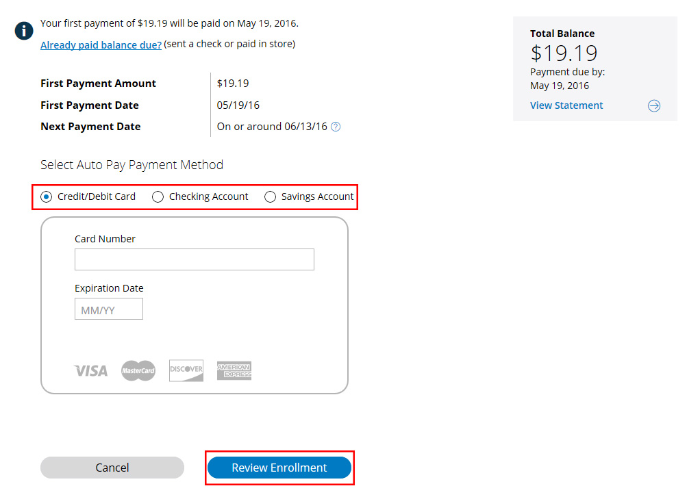 Pay Bill / Enroll and Review