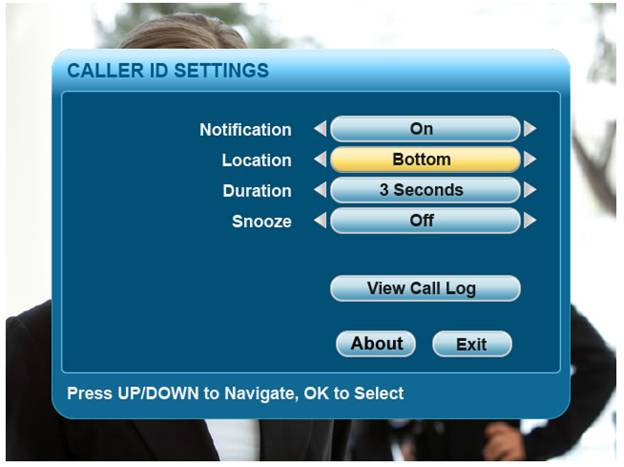 caller ID settings screen