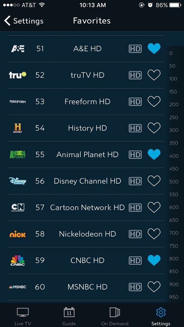 Favorites screen shot