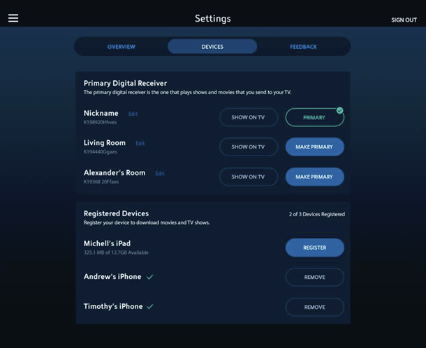 Settings Devices Screenshot