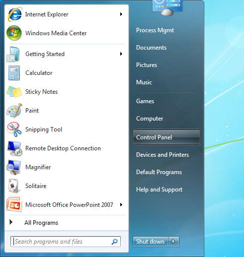 control panel