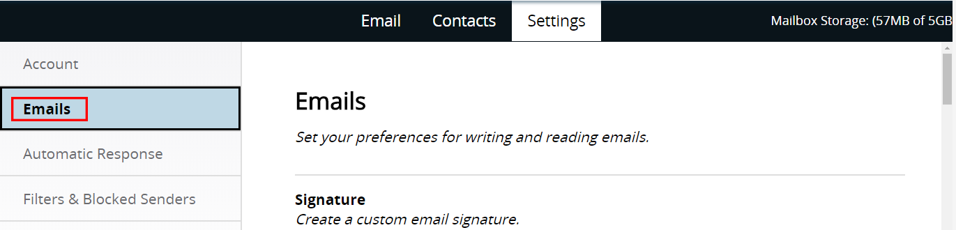 Emails section