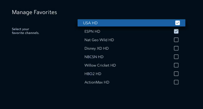 Spectrum TV app on Apple TV displaying favorite channels.