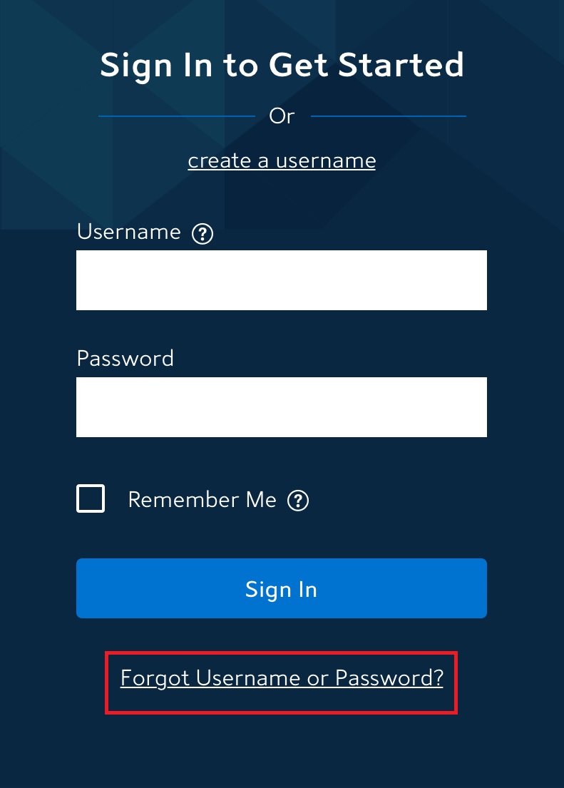 Forgot Username or Password