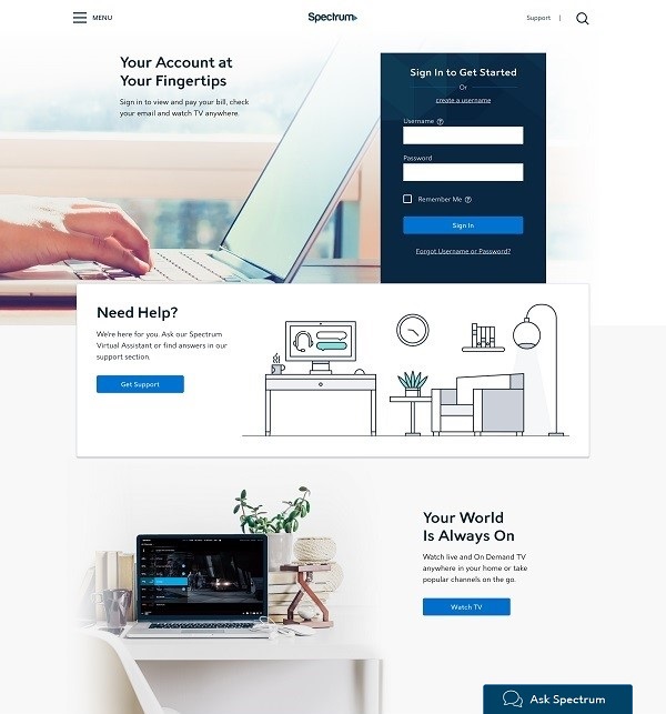 layout of new Spectrum.net homepage