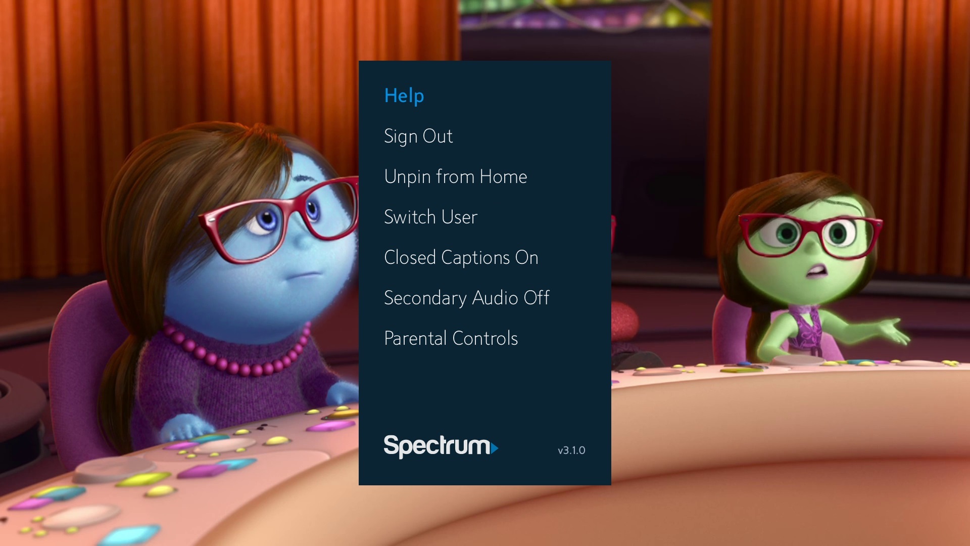 Xbox Spectrum TV app settings menu